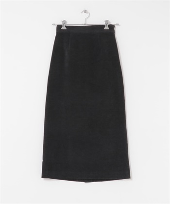 皺褶感絲絨直筒裙(黑色-M-BLACK)