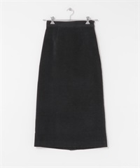 皺褶感絲絨直筒裙(黑色-M-BLACK)