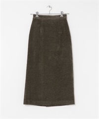 皺褶感絲絨直筒裙(棕色-M-BROWN)