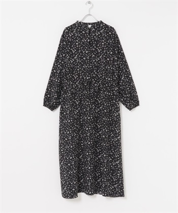 小碎花抽繩洋裝(黑色-FREE-BLACK)