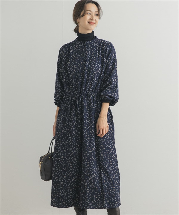 小碎花抽繩洋裝