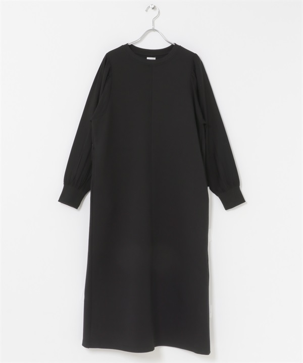 蓬袖拼接洋裝(黑色-M-BLACK)