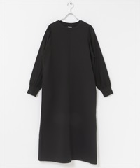 蓬袖拼接洋裝(黑色-M-BLACK)