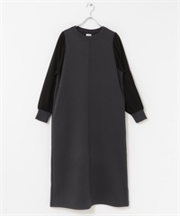 蓬袖拼接洋裝(炭灰色-M-CHARCOAL GRAY)