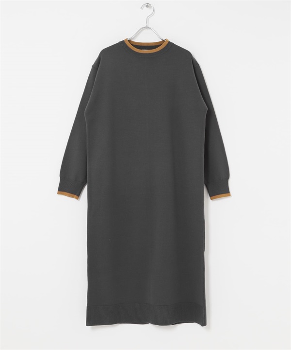 配色針織洋裝(炭灰色-FREE-CHARCOAL GRAY)