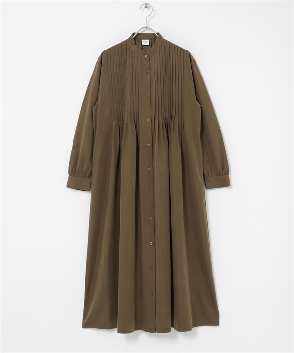蜜桃絨細褶洋裝(卡其綠-FREE-KHAKI)