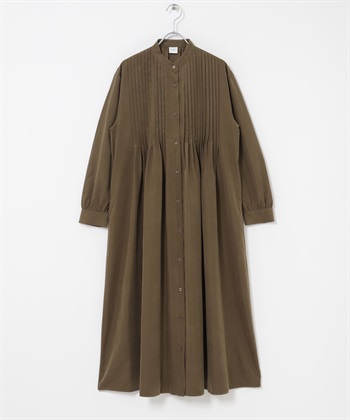 蜜桃絨細褶洋裝(卡其綠-FREE-KHAKI)