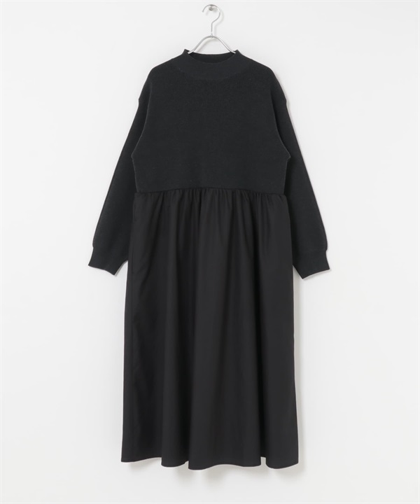 針織拼接洋裝(黑色-M-BLACK)
