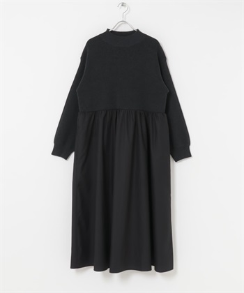 針織拼接洋裝(黑色-M-BLACK)