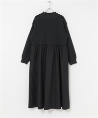 針織拼接洋裝(黑色-M-BLACK)