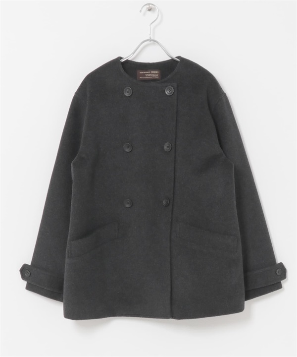 羊毛無領大衣(炭灰色-M-CHARCOAL GRAY)