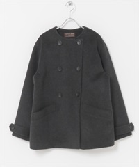 羊毛無領大衣(炭灰色-M-CHARCOAL GRAY)