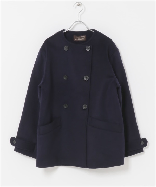 羊毛無領大衣(藏青色-M-NAVY)