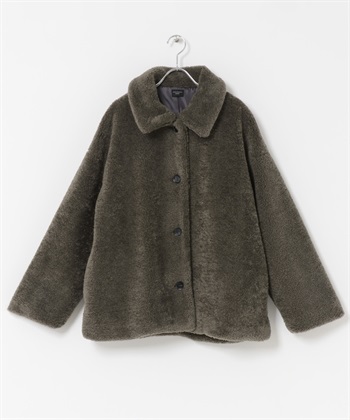 繭型絨毛大衣(炭灰色-M-CHARCOAL GRAY)