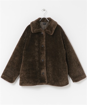 繭型絨毛大衣(棕色-M-BROWN)
