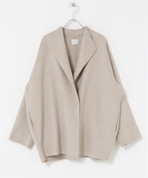 羊毛雙面呢中長版大衣(淺灰膚色-M-其他膚色)