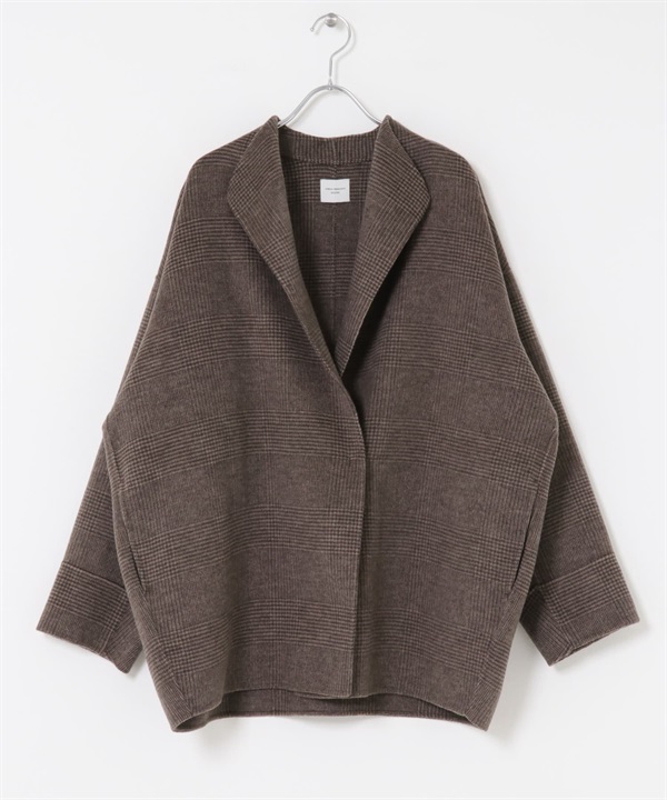 羊毛雙面呢中長版大衣(棕色格紋-M-CHECK)