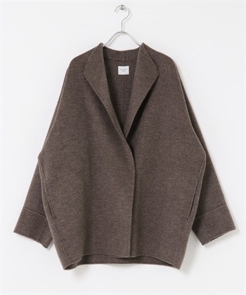 羊毛雙面呢中長版大衣(棕色格紋-M-CHECK)