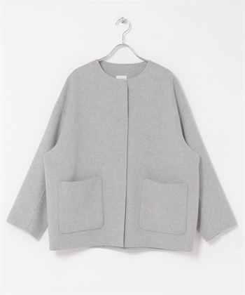 羊毛雙面呢無領中長版大衣(灰色-M-GRAY)