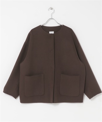 羊毛雙面呢無領中長版大衣(棕色-M-BROWN)