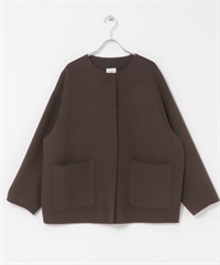 羊毛雙面呢無領中長版大衣(棕色-M-BROWN)