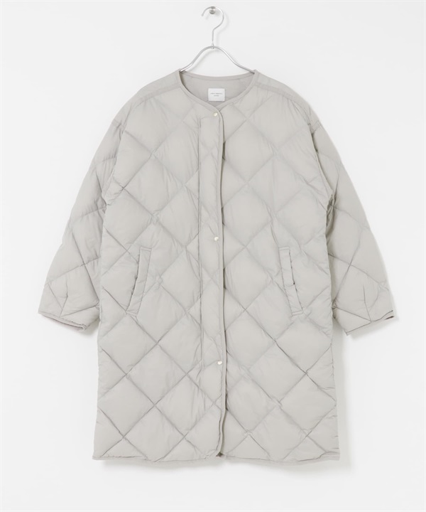 輕量羽絨絎縫長大衣(淺灰膚色-M-其他灰色)