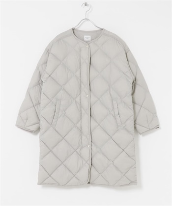 輕量羽絨絎縫長大衣(淺灰膚色-M-其他灰色)
