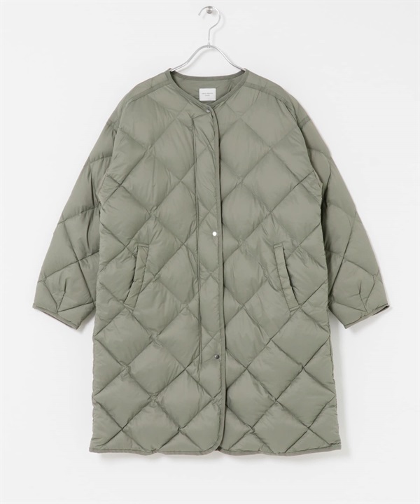 輕量羽絨絎縫長大衣(卡其綠-M-KHAKI)