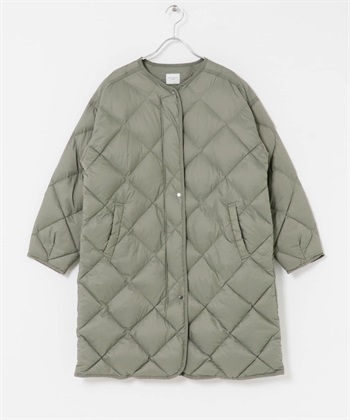 輕量羽絨絎縫長大衣(卡其綠-M-KHAKI)