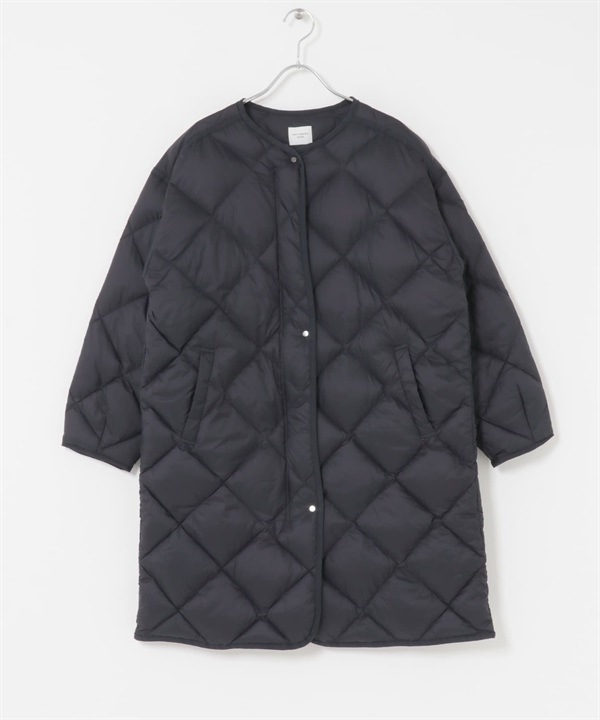 輕量羽絨絎縫長大衣(藏青色-M-NAVY)