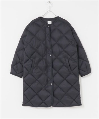 輕量羽絨絎縫長大衣(藏青色-M-NAVY)