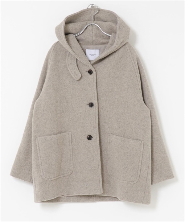 空氣感羊毛連帽大衣(灰膚色-M-其他膚色)