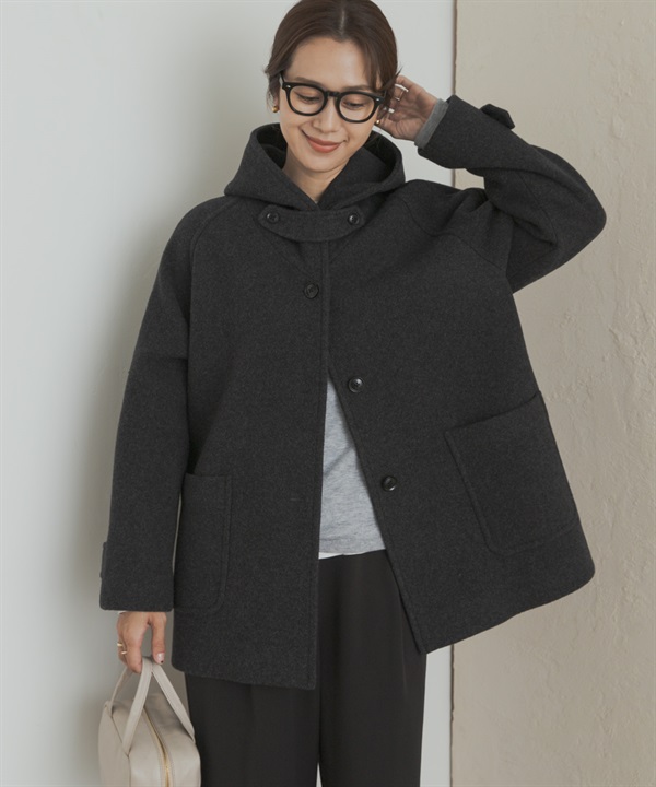 空氣感羊毛連帽大衣