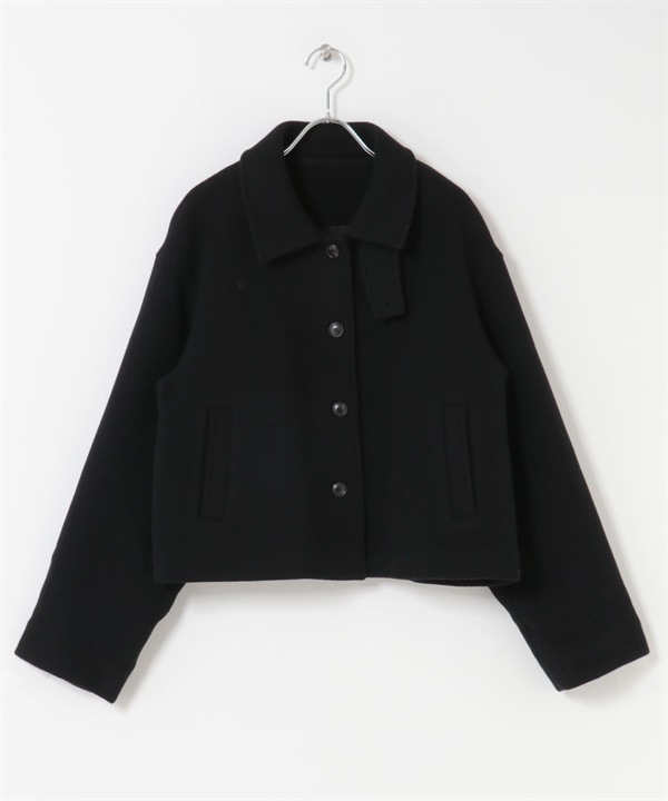 混羊毛填充短版大衣(黑色-M-BLACK)