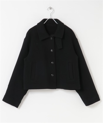 混羊毛填充短版大衣(黑色-M-BLACK)