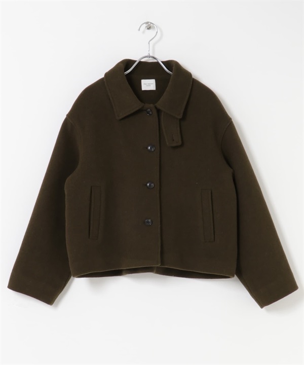 混羊毛填充短版大衣(棕色-M-BROWN)