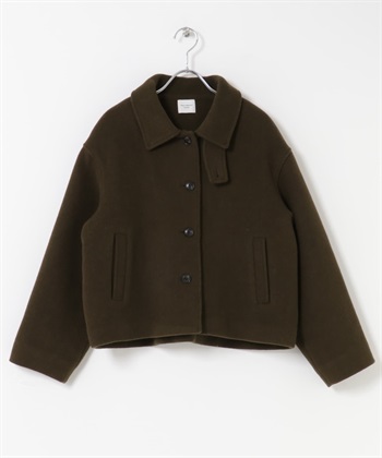 混羊毛填充短版大衣(棕色-M-BROWN)