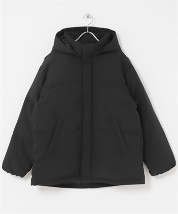 2WAY連帽中長版羽絨外套(黑色-M-BLACK)