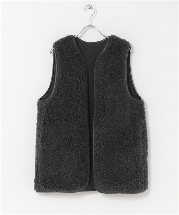 雙面穿絨毛背心(炭灰色-M-CHARCOAL GRAY)