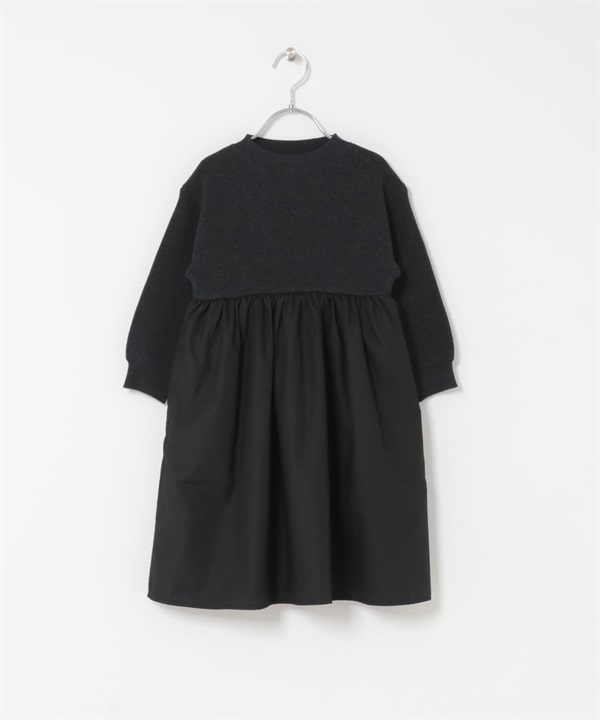 針織拼接洋裝(KIDS)(黑色-120(115-125)-BLACK)