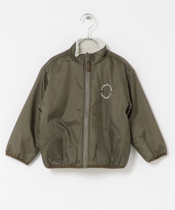 雙面穿絨毛夾克(KIDS)(卡其綠x象牙白-120-其他綠色)