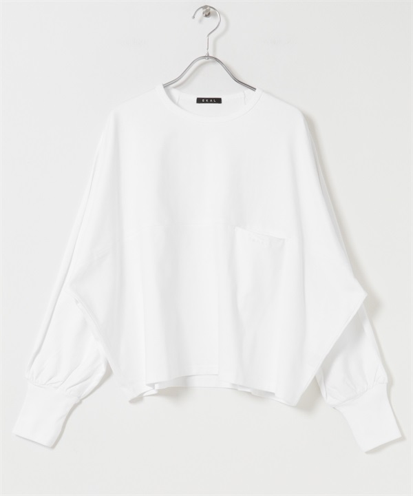 EKAL / 剪接蝙蝠袖上衣(米色-one-OFF WHITE)