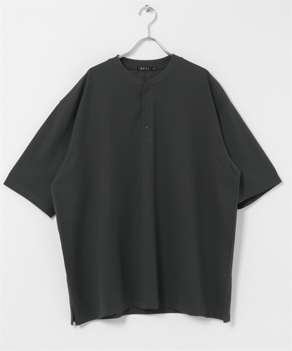 EKAL / UR TECH 柔滑涼感亨利領短袖T恤(炭灰色-M-CHARCOAL GRAY)