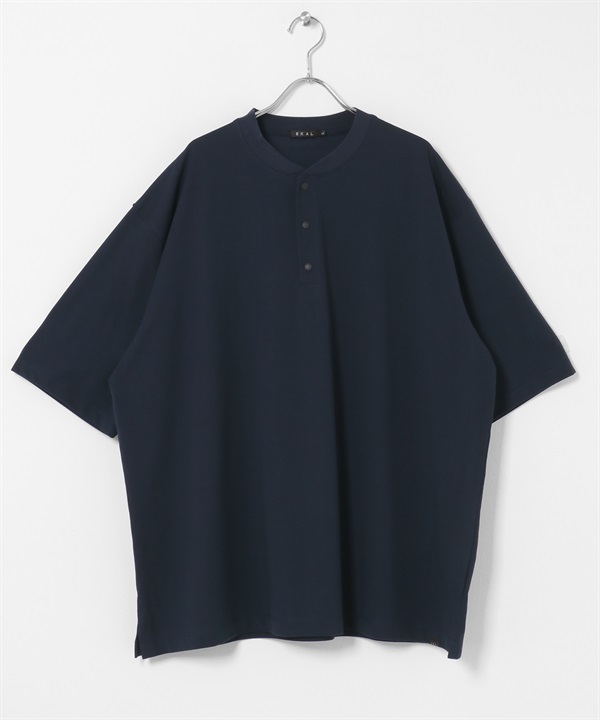 EKAL / UR TECH 柔滑涼感亨利領短袖T恤(藏青色-M-NAVY)
