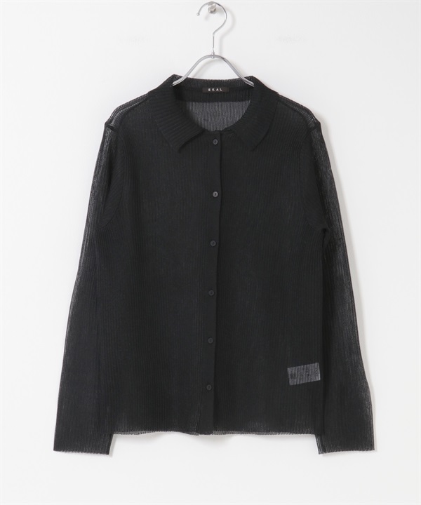 EKAL / 透膚羅紋針織開襟衫(黑色-FREE-BLACK)