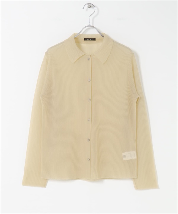 EKAL / 透膚羅紋針織開襟衫(膚色-FREE-BEIGE)