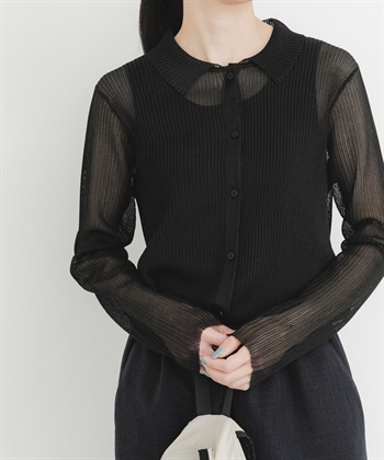 EKAL / 透膚羅紋針織開襟衫