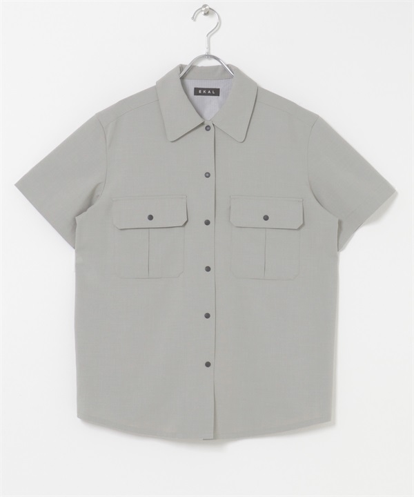 EKAL / SMOOTH WOOLY LIKE獵裝襯衫(淺灰色-one-LIGHT GRAY)