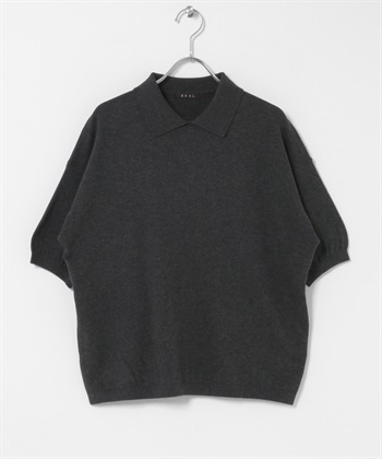 EKAL / 五分袖針織POLO衫(炭灰色-one-CHARCOAL GRAY)