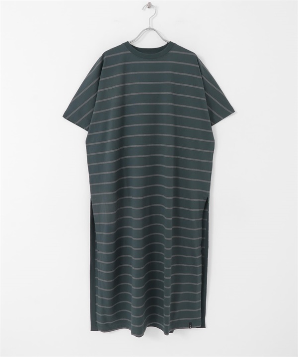 EKAL / 自然橫紋短袖洋裝(藏青色x炭灰色-one-COLOR B)